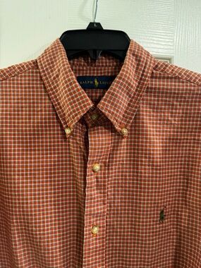 Large Ralph Lauren Orange and White Plaid Button-Down Shirt